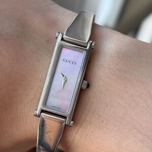 GUCCI 1500L Quartz 12mm Pink Shell/Silver Square Women Watch